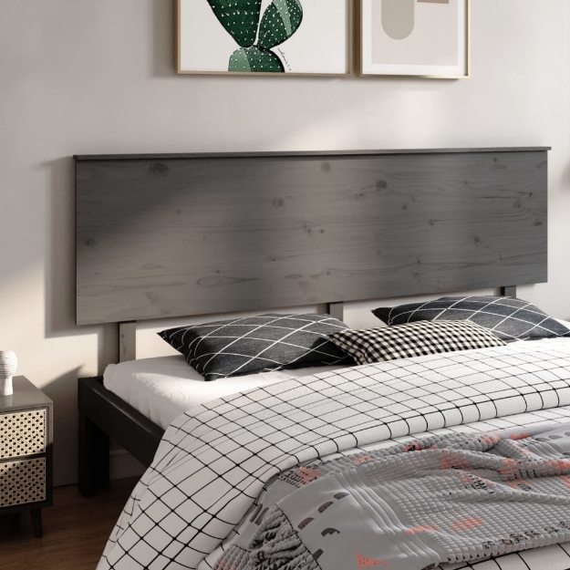 Testiera per Letto Grigia 204x6x82,5cm Legno Massello di Pino