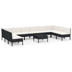 Set Divani da Giardino 11 pz con Cuscini in Polyrattan Nero