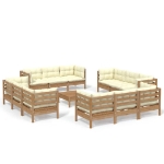 Set Divani da Giardino 13 pz con Cuscini Crema in Legno di Pino