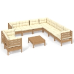 Set Divani da Giardino 10 pz con Cuscini Miele Legno di Pino