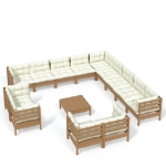 Set Divani da Giardino 14 pz con Cuscini Miele Legno di Pino