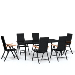 Set Mobili da Pranzo per Giardino 7 pz Nero