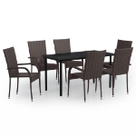 Set da Pranzo per Giardino 7 pz con Cuscini Marrone e Nero