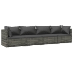 Set Divani da Giardino 4 pz con Cuscini in Polyrattan Grigio