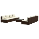 Set Divani da Giardino 9 pz con Cuscini in Polyrattan Marrone