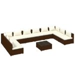 Set Divani da Giardino 11 pz con Cuscini in Polyrattan Marrone