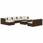 Set Divani da Giardino 10 pz con Cuscini in Polyrattan Marrone