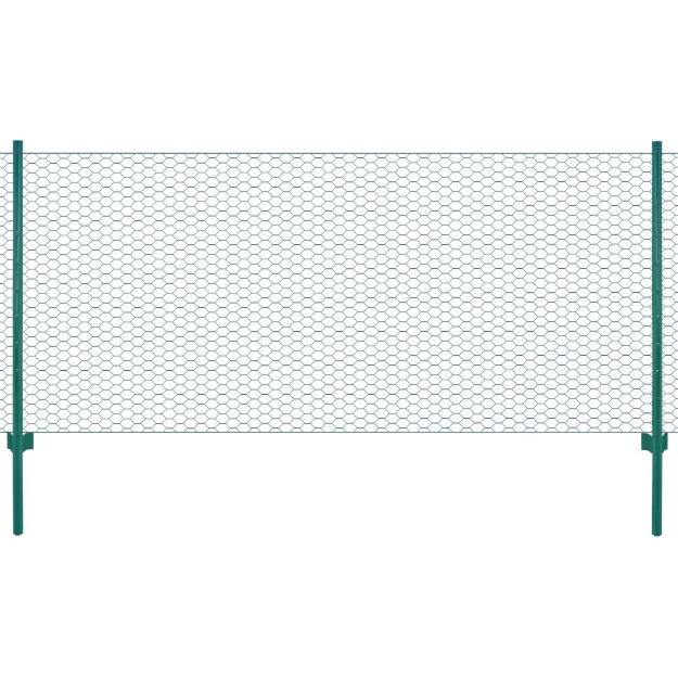 Rete per Recinzione con Pali in Acciaio 25x1 m Verde