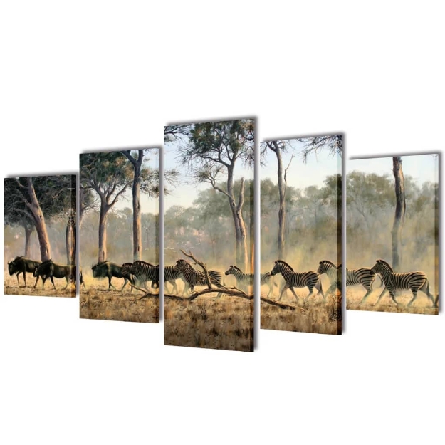 5 pz Set Stampa su Tela da Muro Zebre 100 x 50 cm