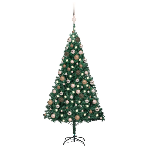 Set Albero Natale Artificiale con LED e Palline Verde 150cm PVC