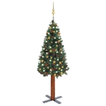 Set Albero di Natale Sottile con Luci LED e Palline Verde 150cm