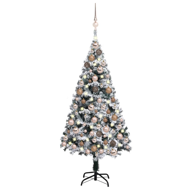 Set Albero Natale Artificiale con LED e Palline Verde 150cm PVC