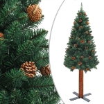 Set Albero di Natale Sottile con Luci LED e Palline Verde 150cm