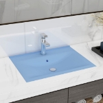 Lavandino con Foro Rubinetto Azzurro Opaco 60x46 cm in Ceramica