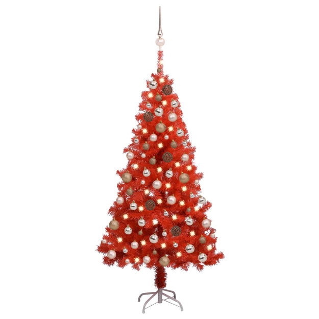 Set Albero Natale Artificiale con LED e Palline Rosso 120cm PVC