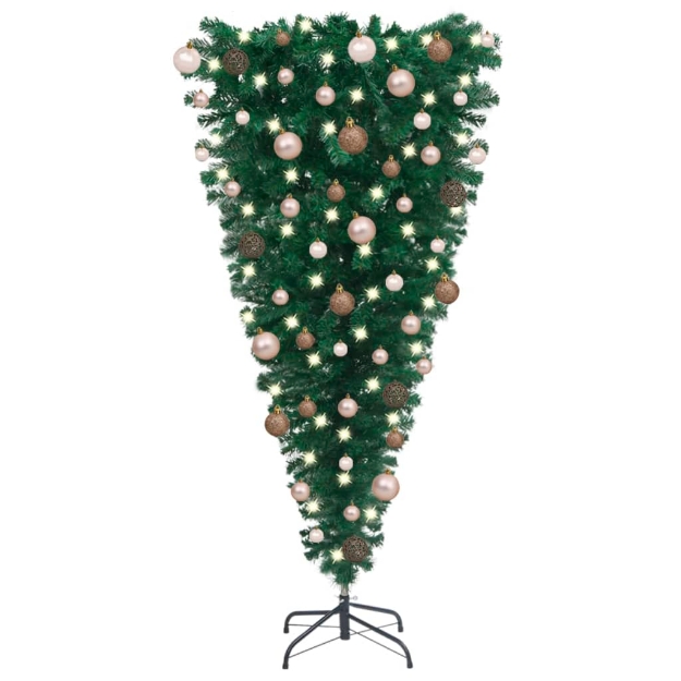 Albero di Natale Artificiale Capovolto con LED e Palline 120 cm