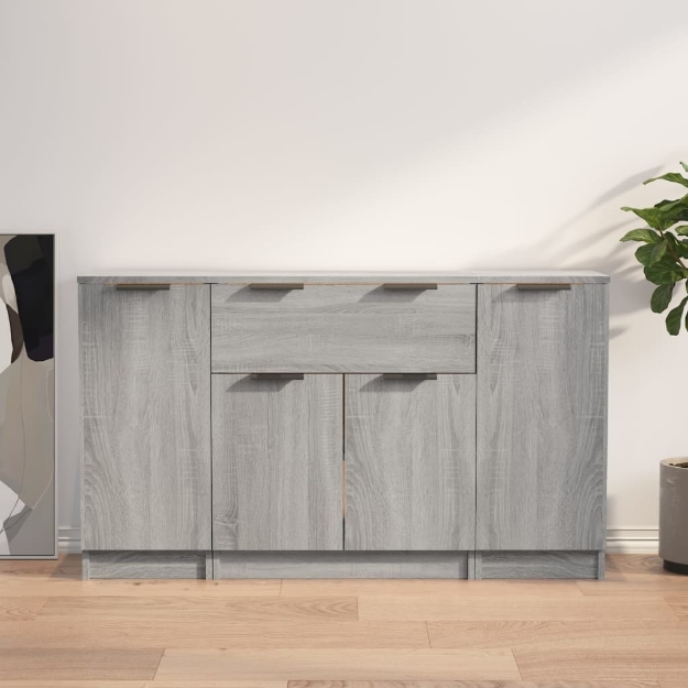 Credenze 3 pz Grigio Sonoma in Legno Multistrato