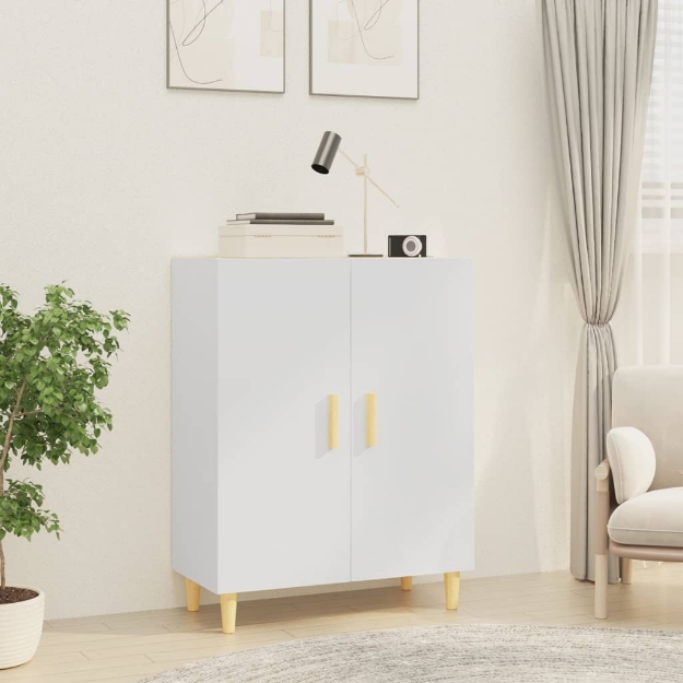 Credenza Bianco Lucido 70x34x90 cm in Legno Multistrato