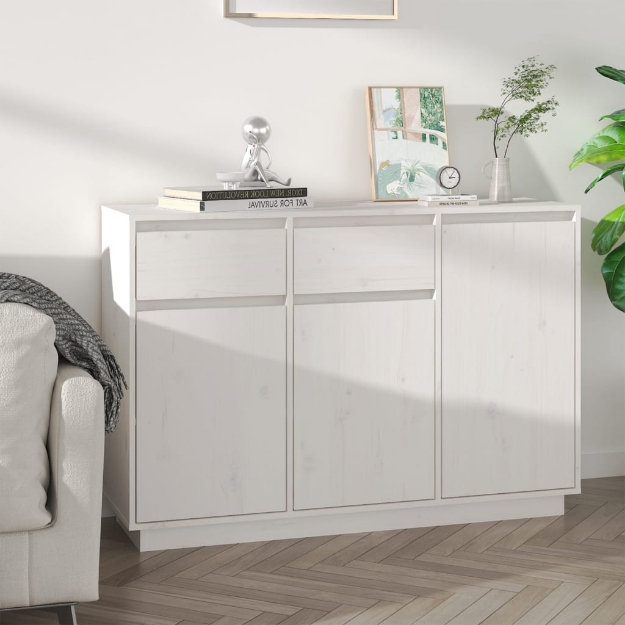 Credenza Bianca 110x34x75 cm in Legno Massello di Pino