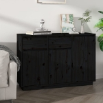 Credenza Nera 110x34x75 cm in Legno Massello di Pino