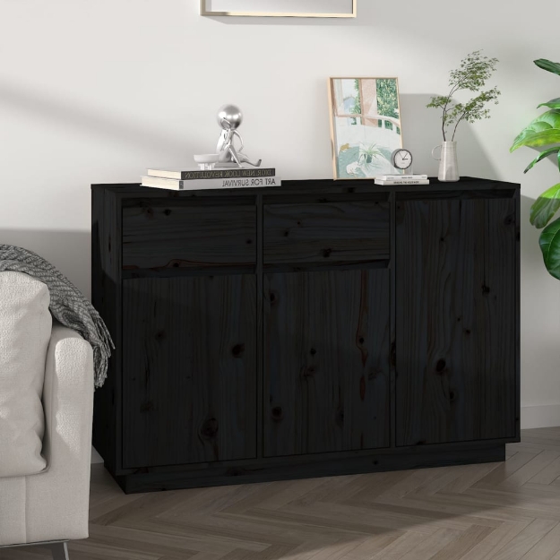 Credenza Nera 110x34x75 cm in Legno Massello di Pino