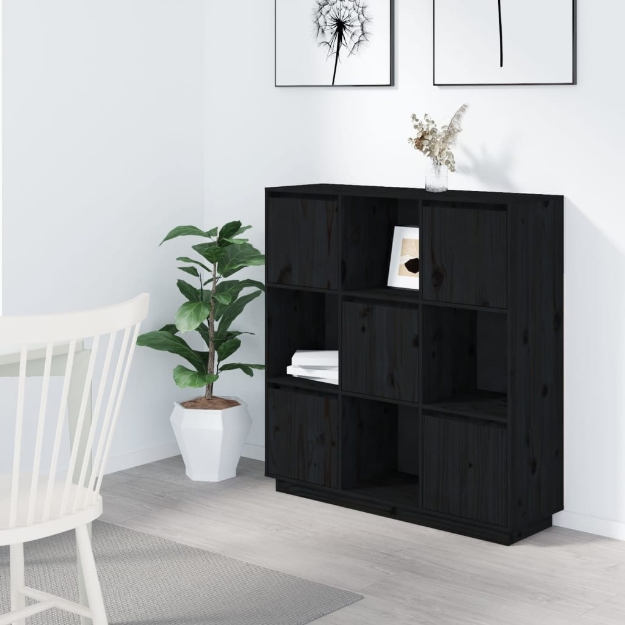 Credenza Nera 110,5x35x117 cm in Legno Massello di Pino