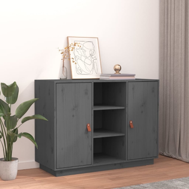 Credenza Grigia 100x40x75 cm in Legno Massello di Pino