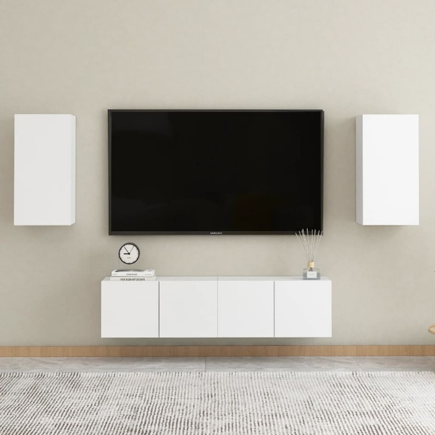 Set Mobili Porta TV 4 pz Bianco in Legno Multistrato