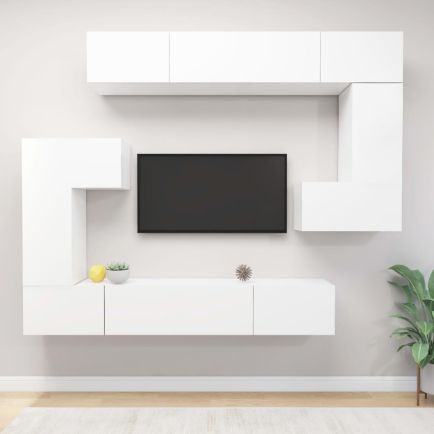 Set Mobili Porta TV 8pz Bianco in Legno Multistrato