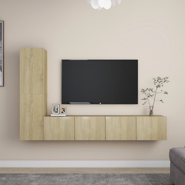 Set Porta TV 4 pz Rovere Sonoma in Truciolato