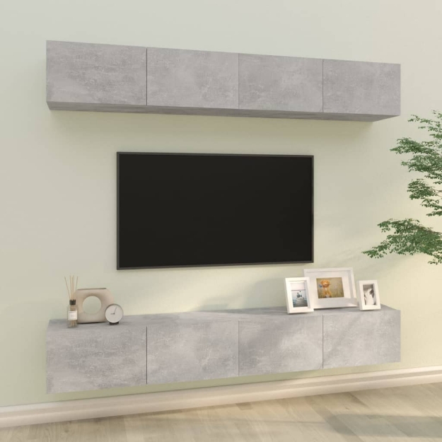 Mobili Porta TV a Parete 4 pz Grigio Cemento 100x30x30 cm