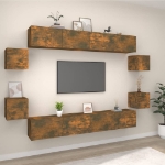 Set Mobili Porta TV 8pz Rovere Fumo in Legno Multistrato