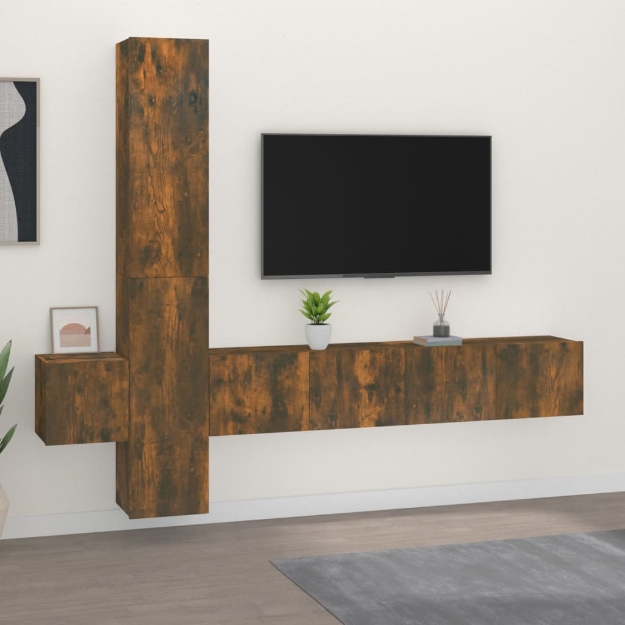 Set di Mobili Porta TV 5 pz Rovere Fumo in Legno Multistrato