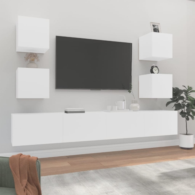 Set di Mobili Porta TV 6 pz Bianco in Legno Multistrato