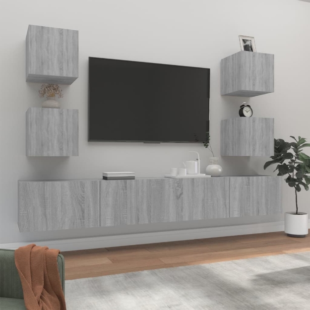 Set di Mobili Porta TV 6 pz Grigio Sonoma in Legno Multistrato