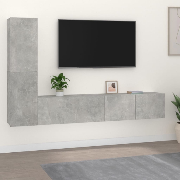 Set di Mobili Porta TV 4 pz Grigio Cemento in Legno Multistrato