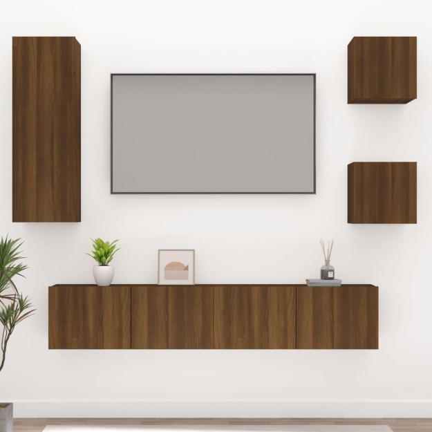 Set Mobili Porta TV 5 pz Rovere Marrone in Legno Multistrato