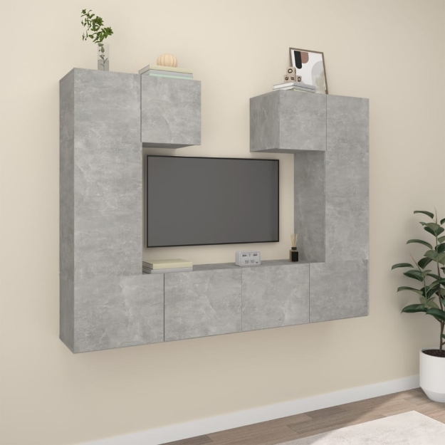 Set di Mobili Porta TV 6 pz Grigio Cemento in Legno Multistrato