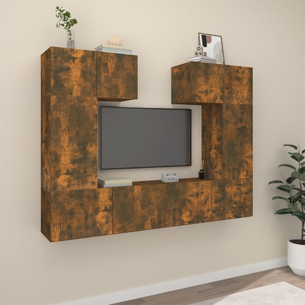 Set di Mobili Porta TV 6 pz Rovere Fumo in Legno Multistrato