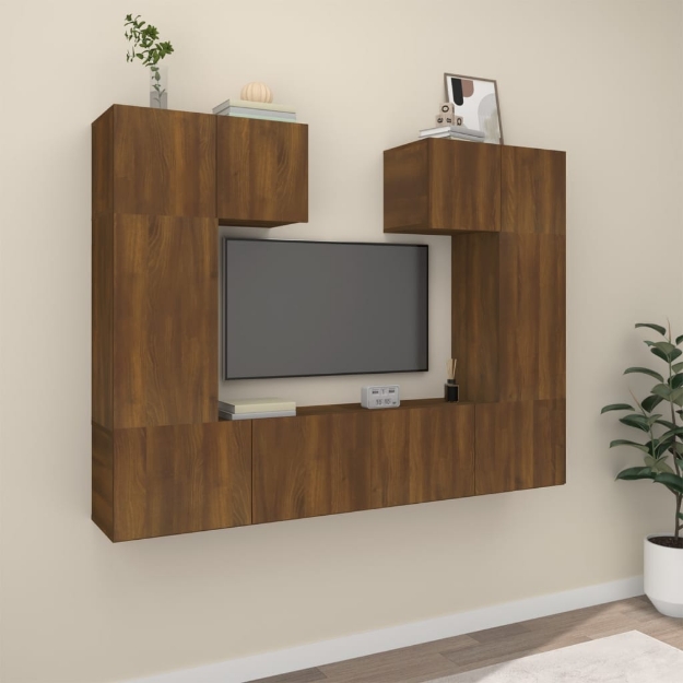 Set Mobili Porta TV 6 pz Rovere Marrone in Legno Multistrato