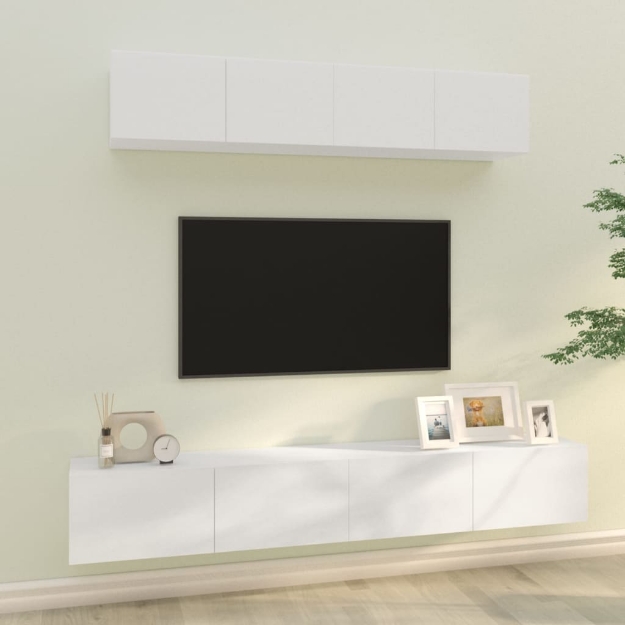 Set di Mobili Porta TV 4 pz Bianco Lucido in Legno Multistrato