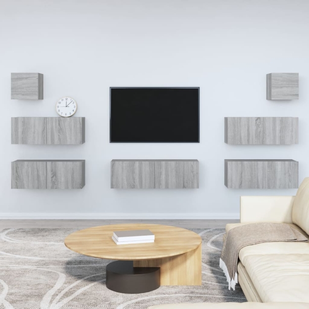 Set di Mobili Porta TV 7 pz Grigio Sonoma in Legno Multistrato