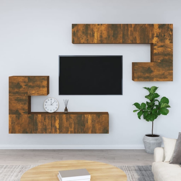 Mobile Porta TV a Parete Rovere Fumo in Legno Multistrato