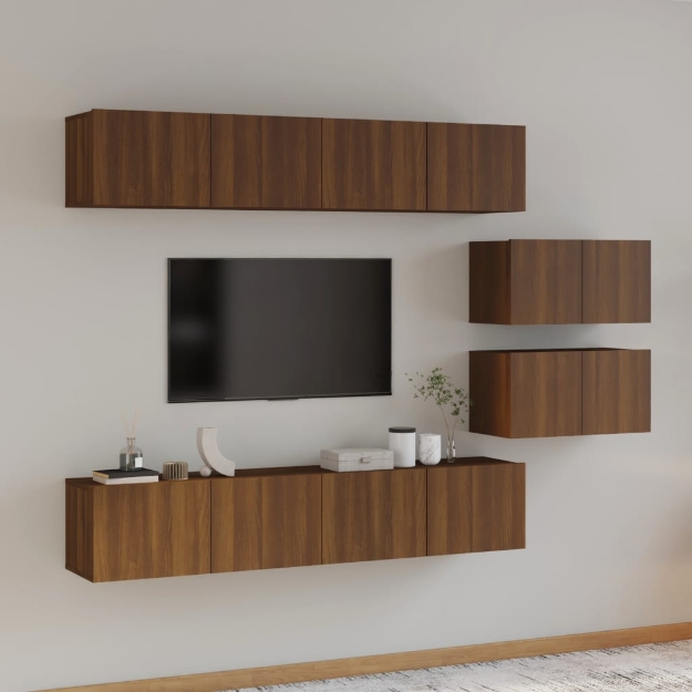 Set Mobili Porta TV 6 pz Rovere Marrone in Legno Multistrato