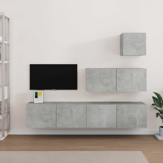 Set di Mobili Porta TV 4 pz Grigio Cemento in Legno Multistrato