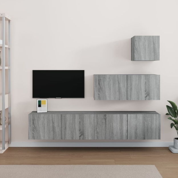 Set di Mobili Porta TV 4 pz Grigio Sonoma in Legno Multistrato