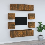 Set Mobili Porta TV 8 pz Rovere Fumo in Legno Multistrato