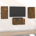 Set Mobili Porta TV 3 pz Rovere Fumo in Legno Multistrato