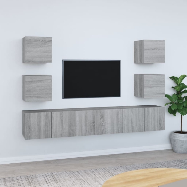 Set di Mobili Porta TV 7 pz Grigio Sonoma in Legno Multistrato