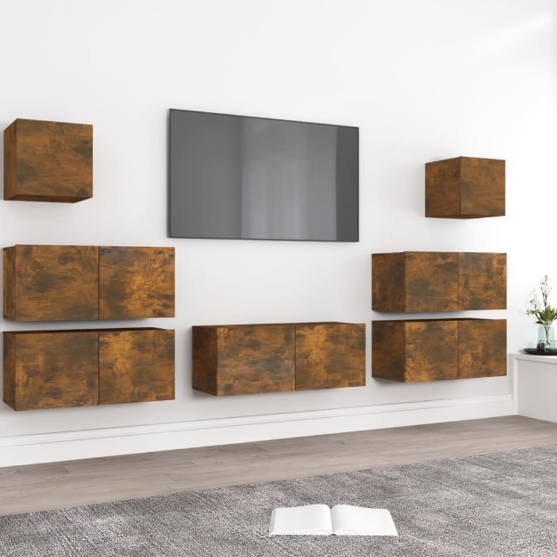 Set di Mobili Porta TV 7 pz Rovere Fumo in Legno Multistrato